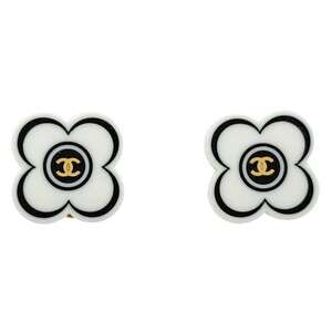 CHANEL White Logo Earrings